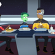Animated Ensigns Mariner, Tendi, Rutherford, and Boimler share breakfast in the U.S.S. Cerritos' diner.